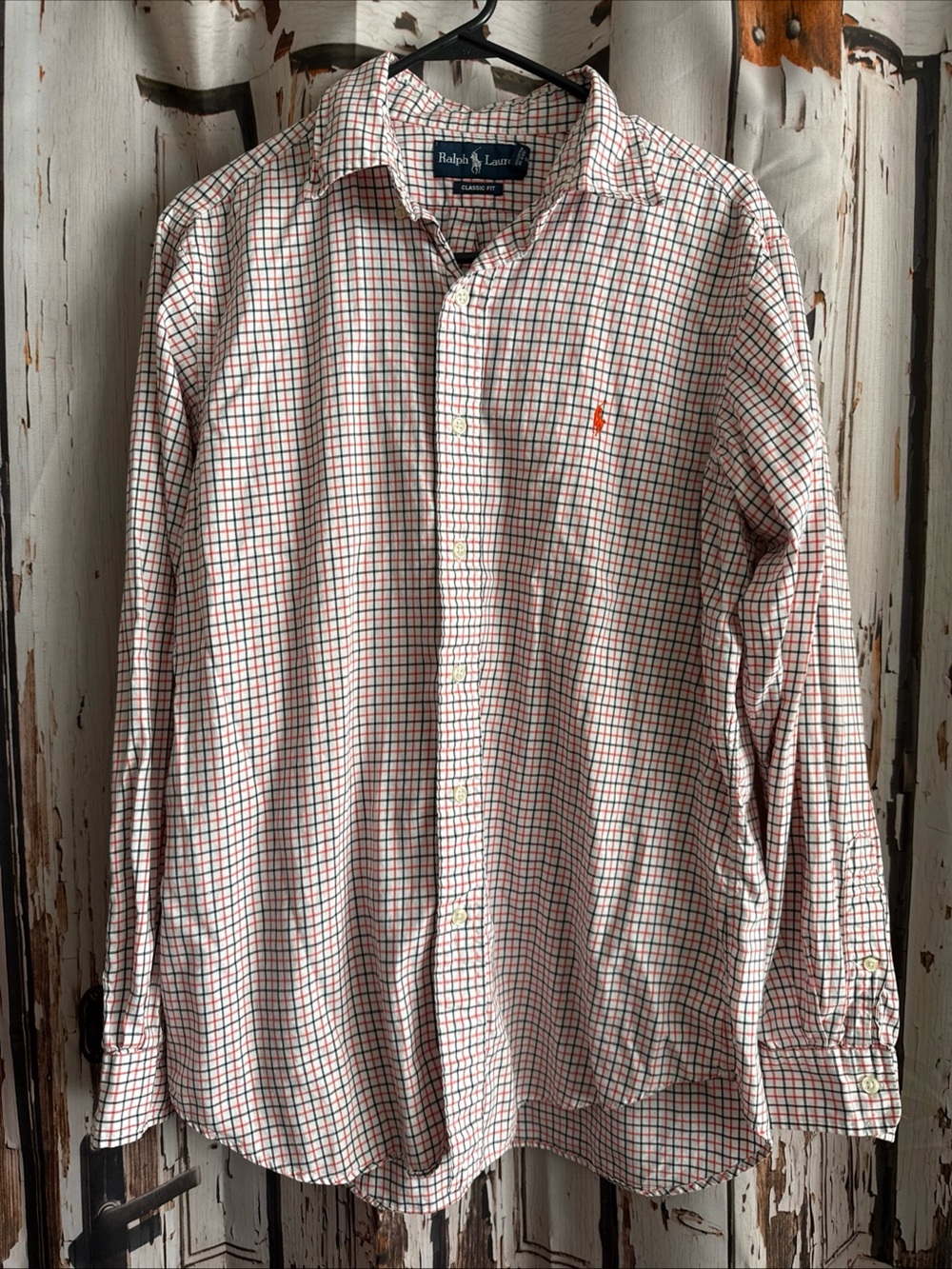 Ralph Lauren Men's Check Button-Down Shirt - White/orange/ blue size medium
